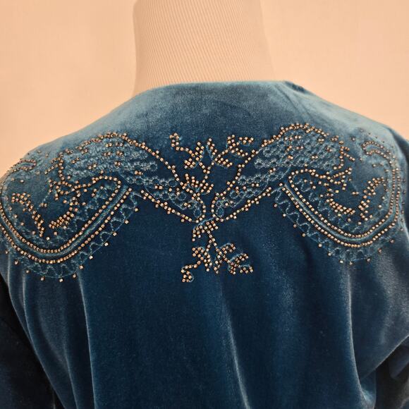 Chico's Velvet Duster Kimono Whimsigoth Fringed 20s Flapper Beaded Women Small P - Picture 7 of 13